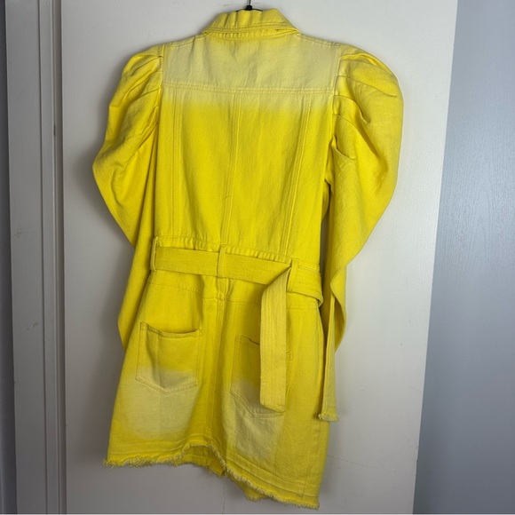 novan Yellow Ombre Dallas Puffy Shoulder Button Front Raw Hem Denim Dress NWT S - Picture 6 of 16